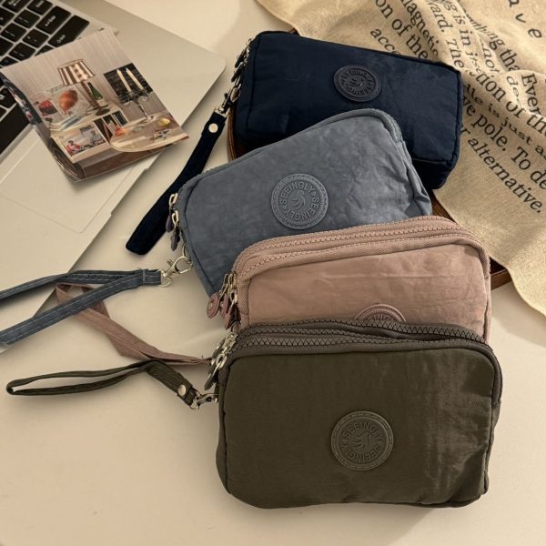 Korean version of the fabric hand-held coin purse ladies long fashion three-layer zipper large-capacity large-screen mobile phone key bag - Image 3