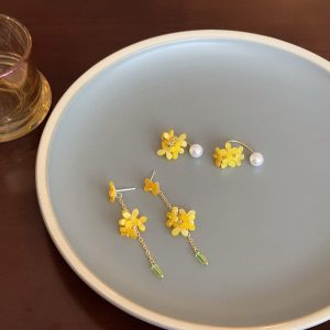 Super fairy osmanthus tassel pearl earrings female sweet and gentle niche earrings French retro versatile face slimming earrings