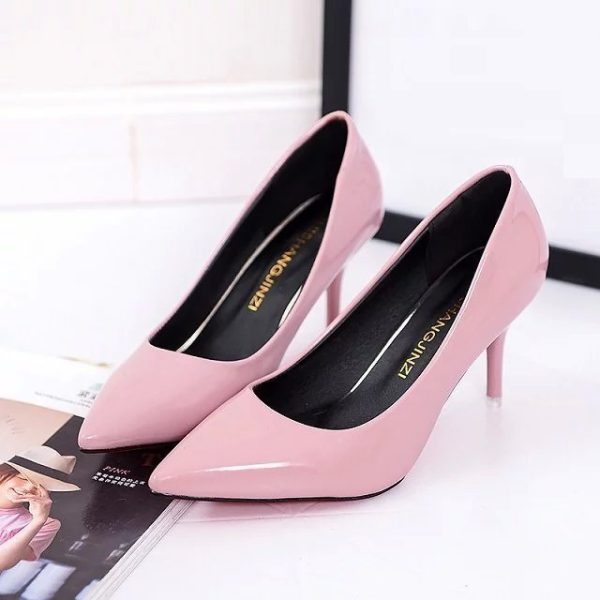 European and American multi-color plus size high heels 2022 pointed toe thin heel shallow foreign trade single shoes women's work shoes patent leather 42 sizes - Image 4