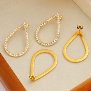 French Elegant Romantic Crystal Zircon Earrings French Vintage Fashionable Earrings Women's Drop Shaped Stainless Steel Large Earrings
