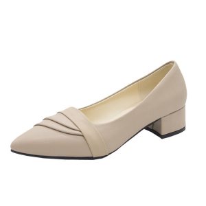 Women's business heel shoes pointed toe mid-heel small leather shoes four seasons new elegant formal fashion women's shoes pleated line
