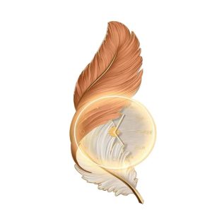 Modern light luxury acrylic feather porch decorative painting entrance hallway background wall LED wall lamp hanging picture with clock