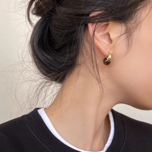 Vintage Maillard caramel color tiger's eye stone ear hook women's ins light luxury European and American style earrings niche design earrings