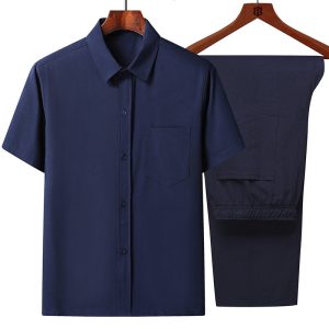 Summer middle-aged and elderly men's ice silk short-sleeved shirt loose lapel top middle-aged and elderly thin grandpa shirt