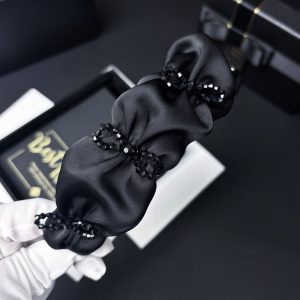 Aji bean headband, retro women's high skull, antique black crystal bow, satin pleat, face band, small headband