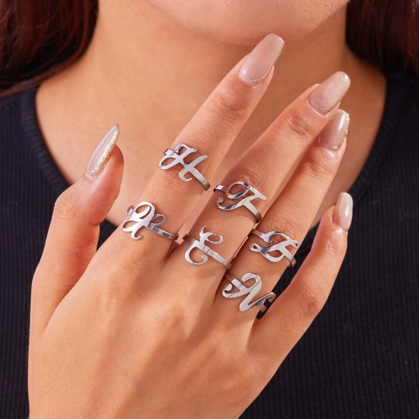 European and American cross-border stainless steel 26 letter ring women's ring opening adjustable plated 18k real gold index finger ring hand jewelry women - Image 4