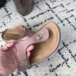 Women's new sandals, cowhide, genuine leather, cork, summer flip-flops, wooden slippers, beach shoes, clip feet, beach non-slip
