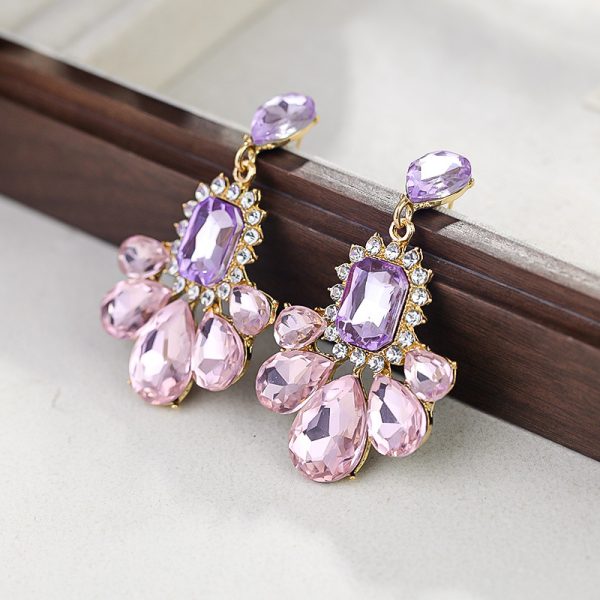Cross-border European style oval square water drop tassel temperament light luxury luxury sense square pendant earrings for women - Image 2