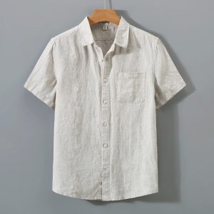 Solid color linen shirt men's short-sleeved summer base breathable thin linen clothes Chinese style retro casual top