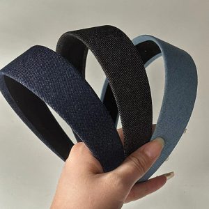 Dongdaemun fashion retro denim headband, small fragrance wide brim simple solid color hair pressed headwear, versatile Internet celebrity hair accessories