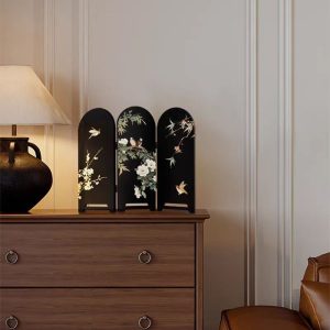 Medieval style flower and bird decoration painting table pieces vintage entryway cabinet side cabinet foldable screen table pendulum painting