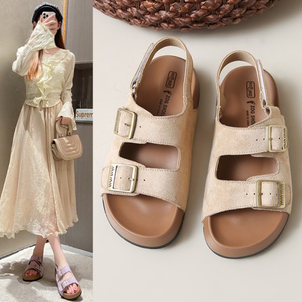 Thick-soled double-buckle Birkenstock sandals for women wear 2025 new fashionable and versatile comfortable casual open-toe beach sandals
