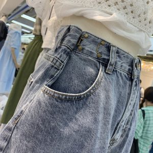 Plus size fat sister five points denim shorts women's summer high waist loose and thin wide legs rolled edge pants thin section hot pants