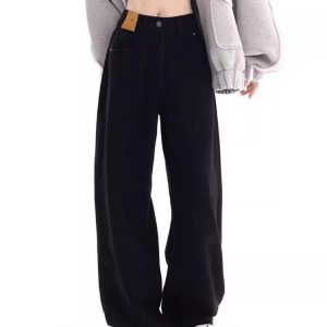 2024 black high-waisted straight jeans women's new spring and autumn pear-shaped body fat high-waisted loose wide-leg pants