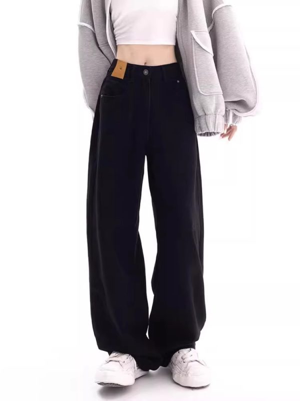 2024 black high-waisted straight jeans women's new spring and autumn pear-shaped body fat high-waisted loose wide-leg pants - Image 4