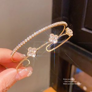 Zircon flower cross double opening bracelet light luxury luxury sense bracelet fashion ins versatile hand jewelry wholesale