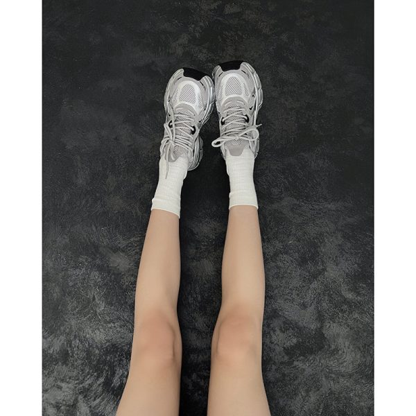 Sheepskin version thick-soled elevated silver gray lace-up dad shoes women's summer and autumn 2025 new breathable athleisure shoes - Image 3
