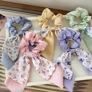 Floral bow large intestine scrunchie, women's hair rubber band, ins style, high appearance, small fresh headband, girl's hair accessories