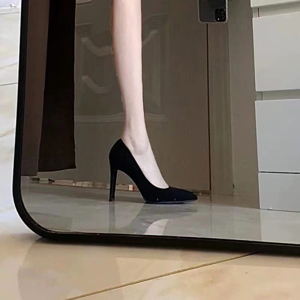 2023 New Spring Suede Black Heels Women's Stiletto Heel Shoes Office Professional Work Shoes Plus Size