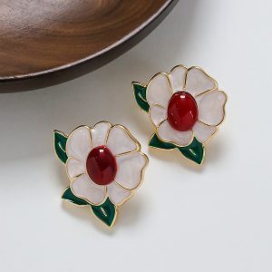 French designer vintage vintage French enamel flower stud earrings simple and fashionable S925 silver needle earrings