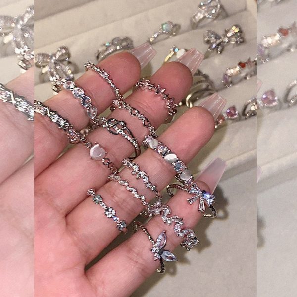 Light luxury hot girl ring women's niche sense of luxury, personality tide zircon inlaid diamond index finger ring, simple opening hand jewelry wholesale