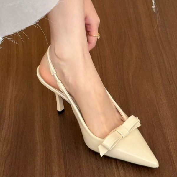 High Heel Sandals Women's 2025 Pointed Toe Shallow Bow Thin Heel Back Strap Patent Leather Niche Fashion Wear Sandals Women