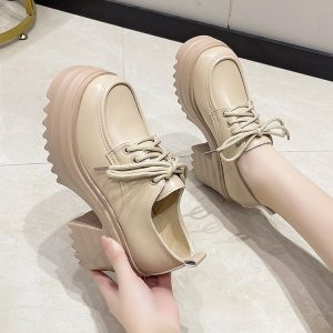 Thick-soled loafers women's autumn and winter 2022 new solid color single shoes, British style small leather shoes, flatform sole block heel leather shoes