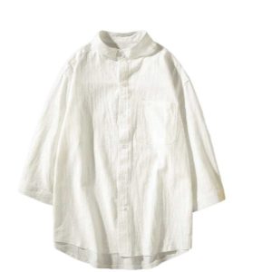 Linen shirt short sleeve shirt loose men's chinoiserie long sleeve summer cotton linen men's casual three-quarter sleeves