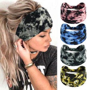 New European and American tie-dye sports headband 14cm wide version women's headband African retro elastic knotted headband