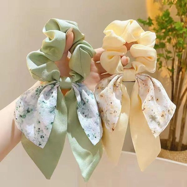 Floral bow large intestine scrunchie, women's hair rubber band, ins style, high appearance, small fresh headband, girl's hair accessories