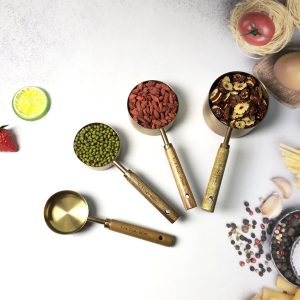 Stainless steel measuring cup measuring spoon 8 pcs set Acacia wooden handle measuring cup measuring spoon baking tool 4 pcs in stock wholesale