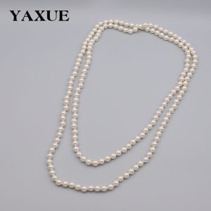European and American cross-border explosive fashion temperament, versatile glass pearl long women's necklace, simple and hot-selling sweater chain jewelry