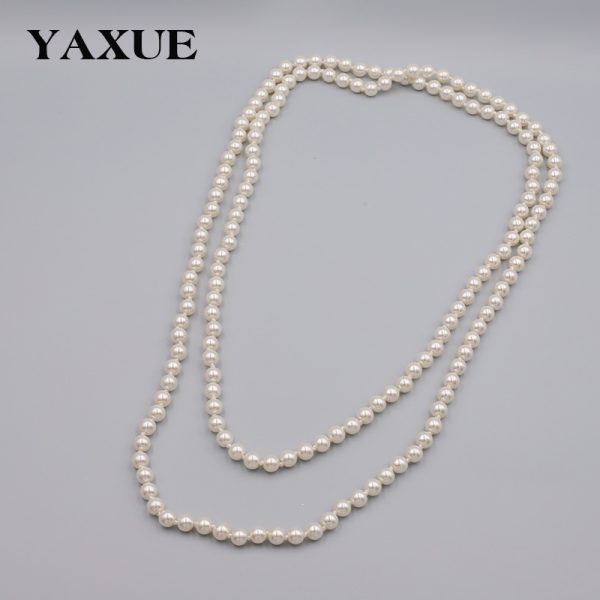 European and American cross-border explosive fashion temperament, versatile glass pearl long women's necklace, simple and hot-selling sweater chain jewelry - Image 4