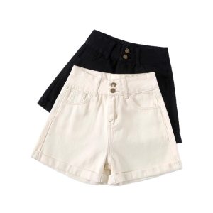 Off-white denim shorts women's summer thin 2025 new loose slimming A-line ultra-high waist rolled up hot pants