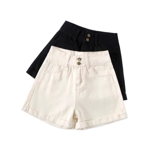 Off-white denim shorts women's summer thin 2025 new loose slimming A-line ultra-high waist rolled up hot pants - Image 5