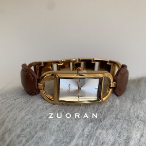 ZUORAN Maillard Brown Rectangular Leather Bracelet Style Exquisite Vintage Trend Women's Quartz Watch Live