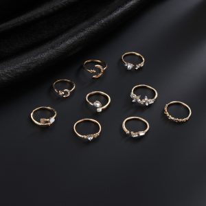 European and American cross-border new set rings Personalized 9 pieces of love butterfly star and moon diamond set ring women