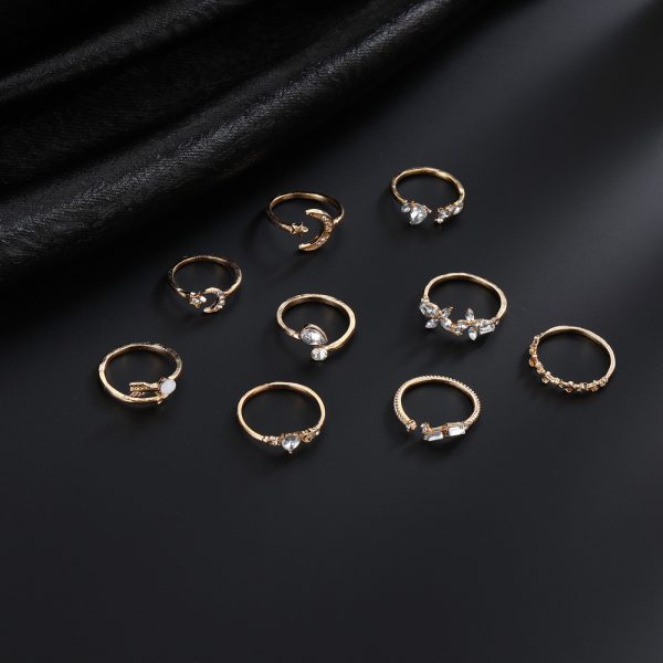 European and American cross-border new set rings Personalized 9 pieces of love butterfly star and moon diamond set ring women - Image 2