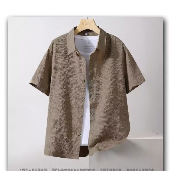 2025 new short-sleeved shirts, men's summer lapel shirts, solid color casual tops, loose and versatile base shirts, trends - Image 2