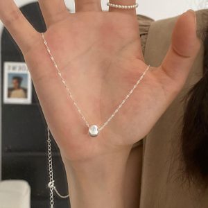 S925 sterling silver cat's eye bead water ripple necklace women's korean simple ins high-end niche design versatile clavicle chain