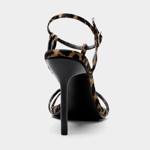 ZA new women's shoes European and American open-toe sandals with fashion buckles leopard print high heels women's stiletto heels and super high heels are sexy