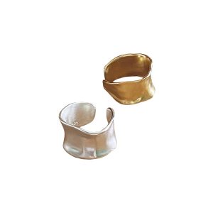 Vintage simple wide ring women's minimalist fashion personality versatile matte gold and silver two-tone open index ring ring