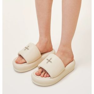 Cross-border spot X SMFK new cross flower sandals women's wilderness black leather wear thick-soled height-increasing slippers