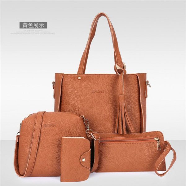 Women's bag 2021 mother and child pocket single shoulder trendy Korean version bag new handbag lychee pattern four-piece set wholesale - Image 3