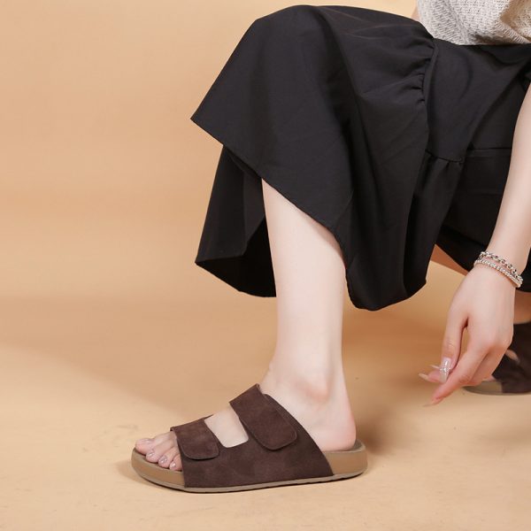 Cowhide version ~ Boken slippers women's outerwear summer 2025 leather retro Velcro one-line soft-soled casual sandals - Image 4