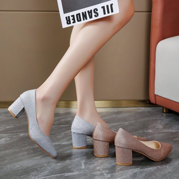 2025 New Fashion Blocky Heel Pointed Heels Business Casual Women's Singles Shoes - Image 4