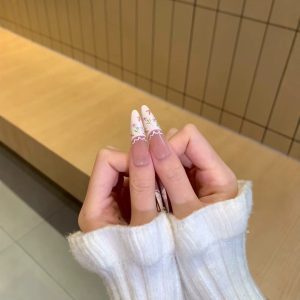 Semi-handmade gentle temperament girl French flower bow nail whitening finished product removable nail sticker