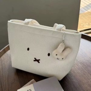 Corduroy Rice Rabbit Tote Bag Cute Embroidery Girly Heart Commuting to Work Versatile Portable Large Capacity Handbag