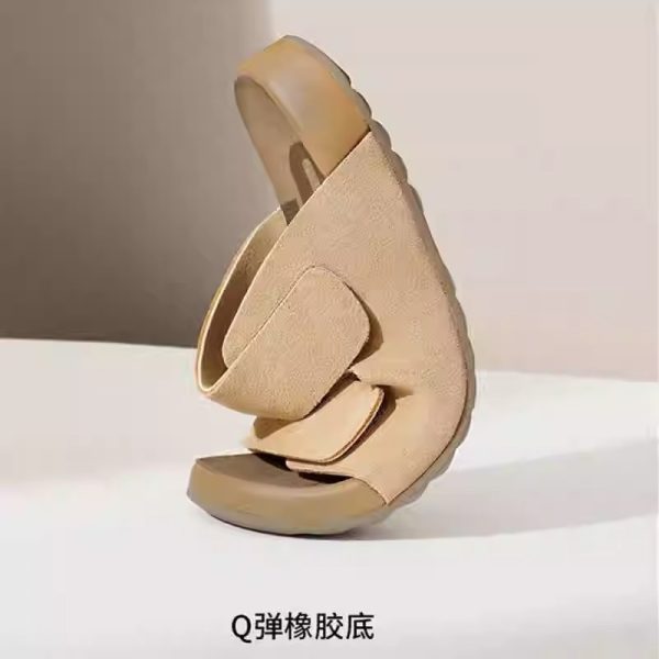 Cowhide version ~ Boken slippers women's outerwear summer 2025 leather retro Velcro one-line soft-soled casual sandals - Image 3