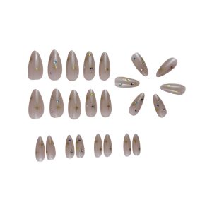 Cross-border long pointed nail shape multi-color flash diamond wearable nail foreign trade teardrop type press fingernail wholesale